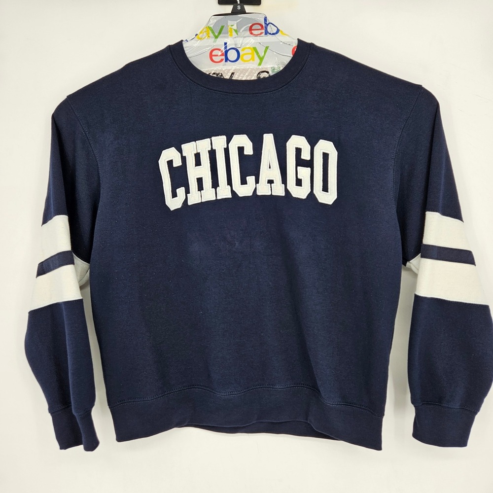 New York Popular Sweatshirt Mens‎ XL Navy Blue Chicago Embroidered Pullover